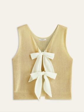 Commense Pale Yellow Knit Bow Tank Sz L NWT
